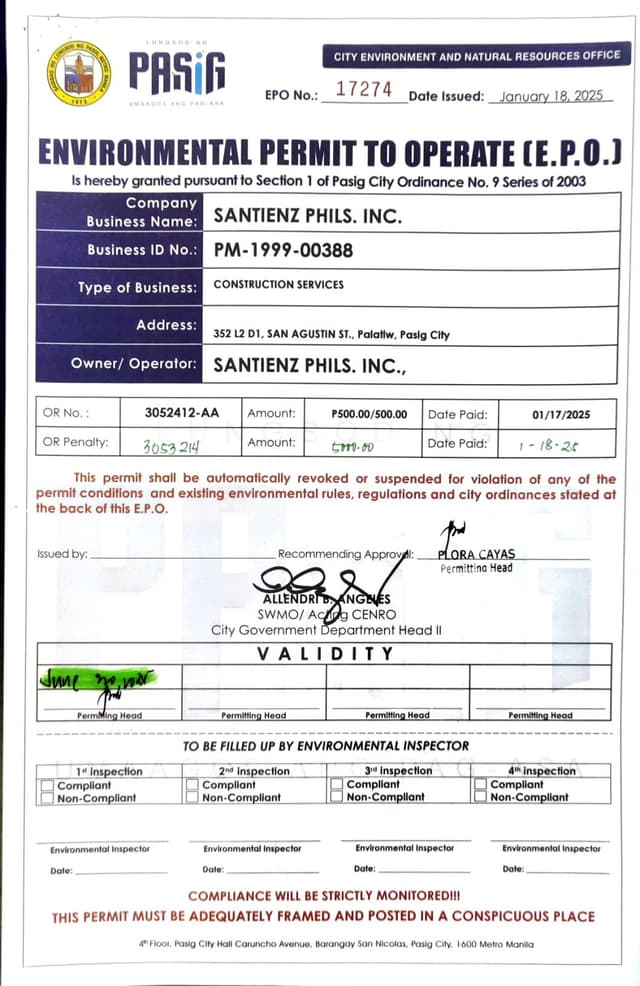 Environmental Permit to Operate