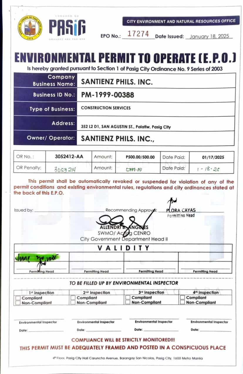 Environmental Permit to Operate
